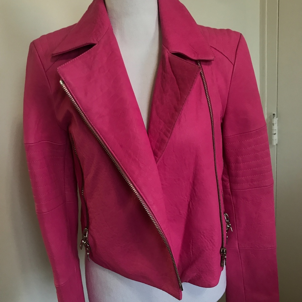 J Brand Hot Pink Leather Jacket brand new